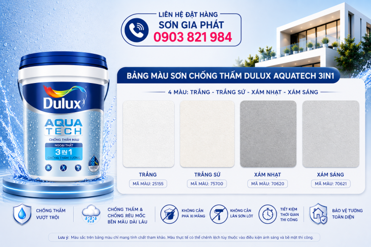 Chất chống thấm MÀU DULUX  AQUATECH 3IN1 V189