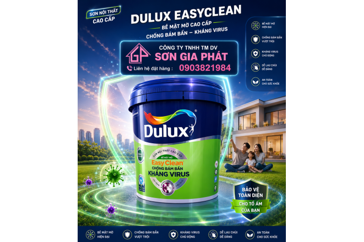 Dulux EasyClean Chống Bám Bẩn Kháng Virus – Bề Mặt Mờ E016M